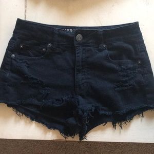 Black distressed denim shorts